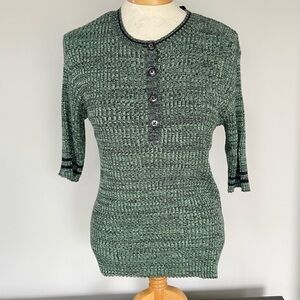 MAX Textured Knit Top NEW Green Knit Short Sleeve Button Y2K Size Girl’s XL/16